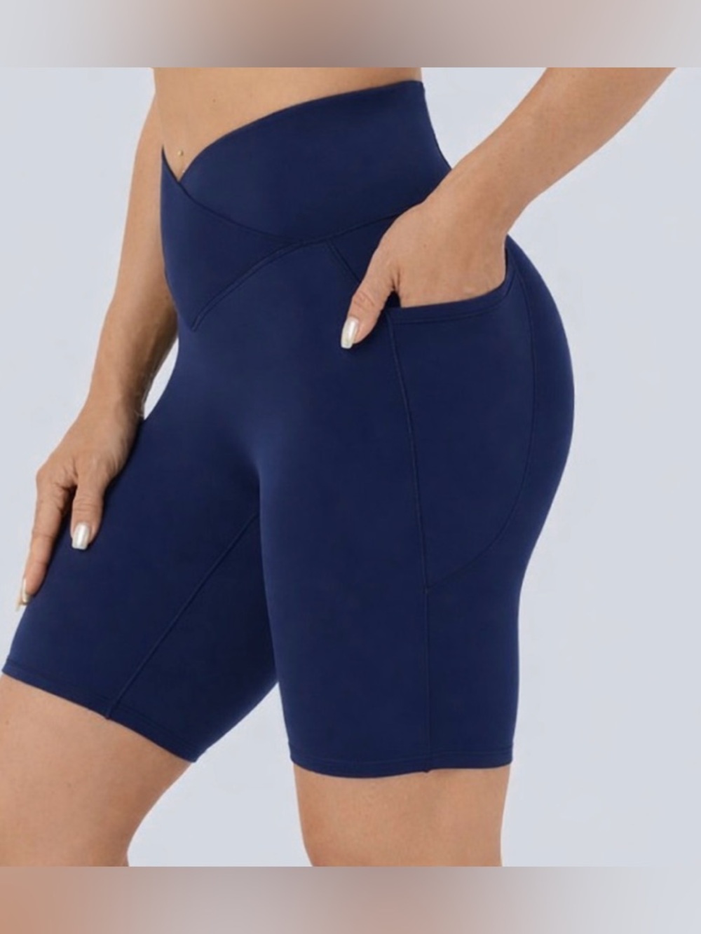 Halara High Waisted Crossover Pocket Yoga Biker Shorts Navy Blue Size XS NEW